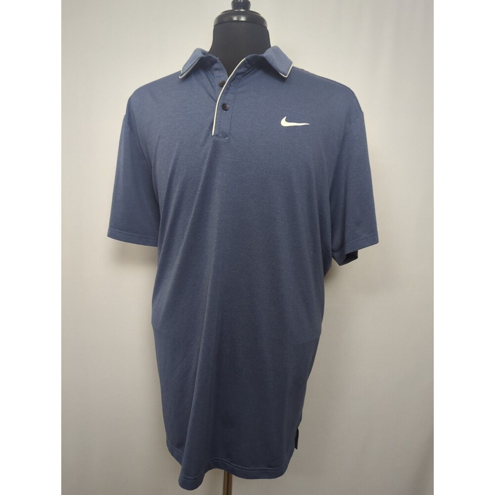 NIKE DRI-FIT Shirt, 1/4 Buttoned, Logo, Stretch, Blue, Male, XXL Polyester Golf